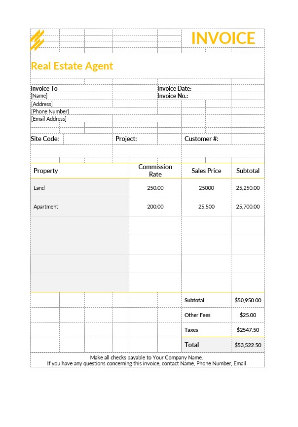 Real Estate Agent Invoice PSD template